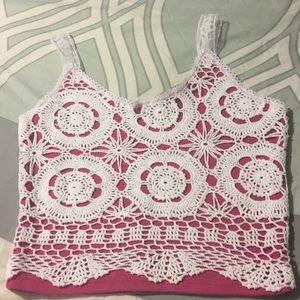 Pink and whit lace shirt